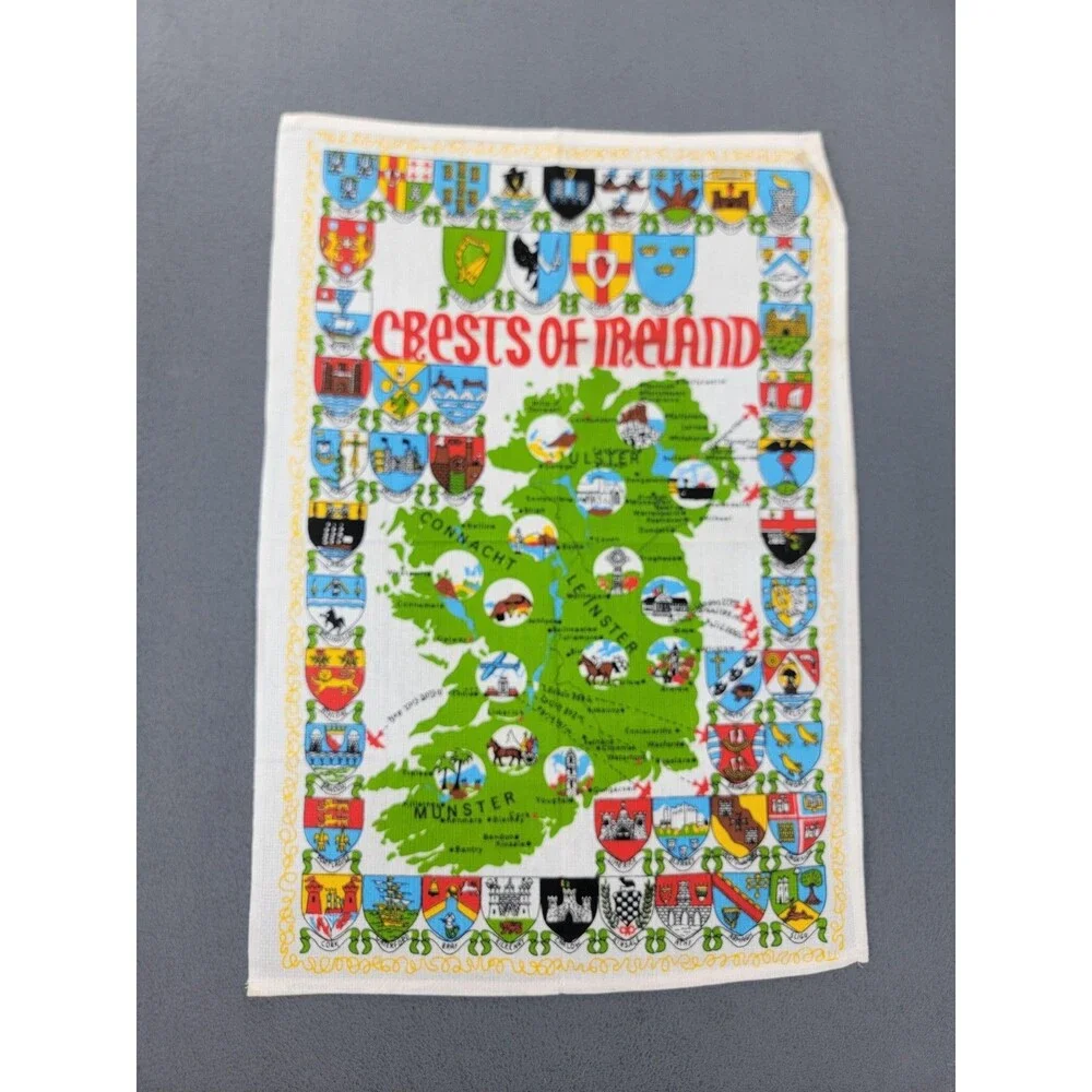 Crests of Ireland Souvenir Tea Towel Map Irish Kitchen Dish Cloth Wall Decor